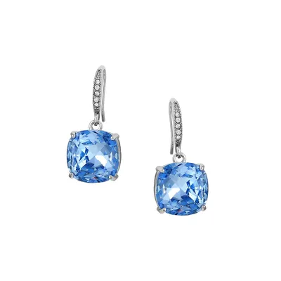 Silvertone, Sapphire & Crystal Drop Earrings