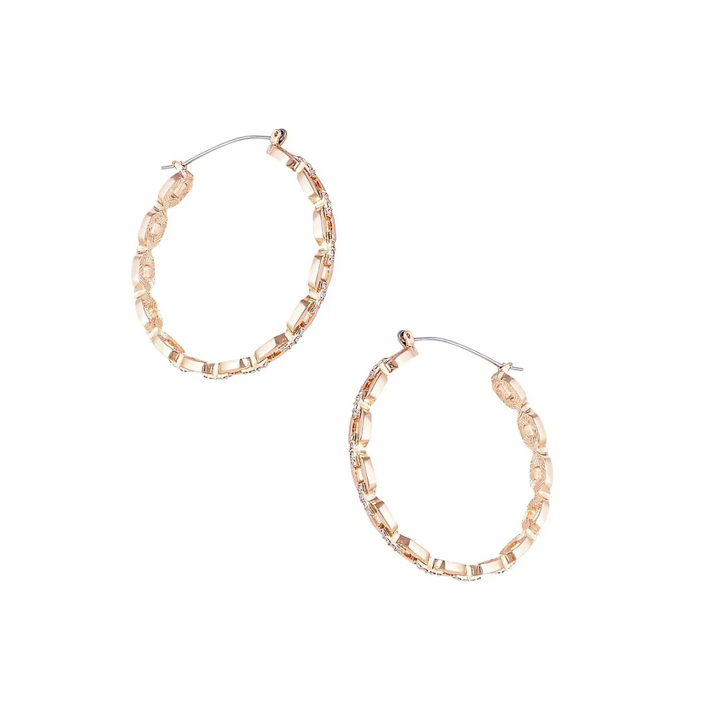 Goldtone & Crystal Link Hoop Earrings