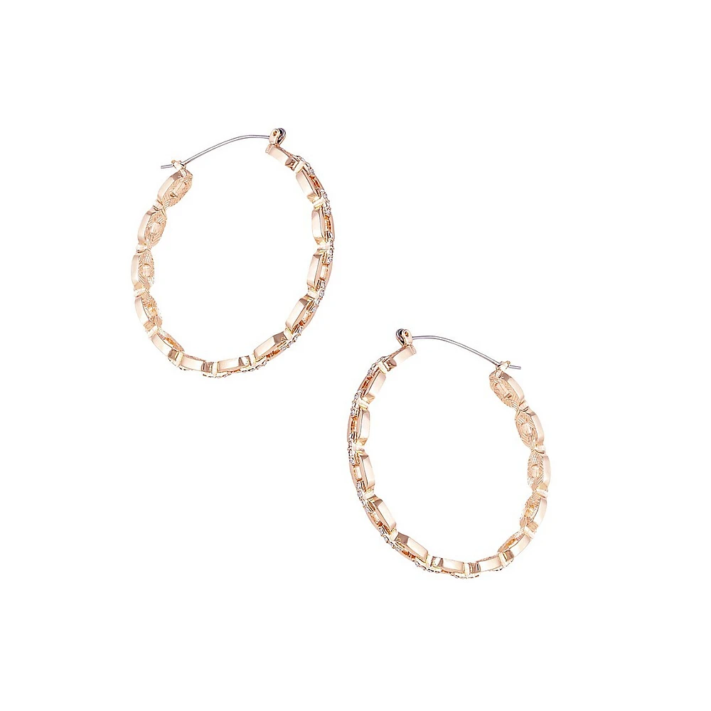 Goldtone & Crystal Link Hoop Earrings