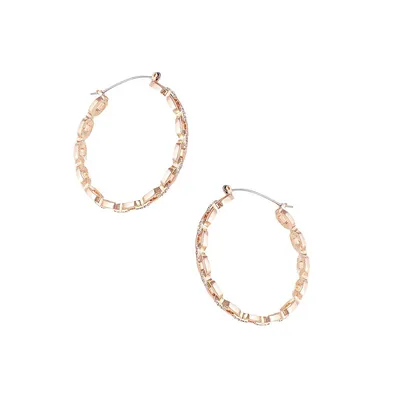 Goldtone & Crystal Link Hoop Earrings