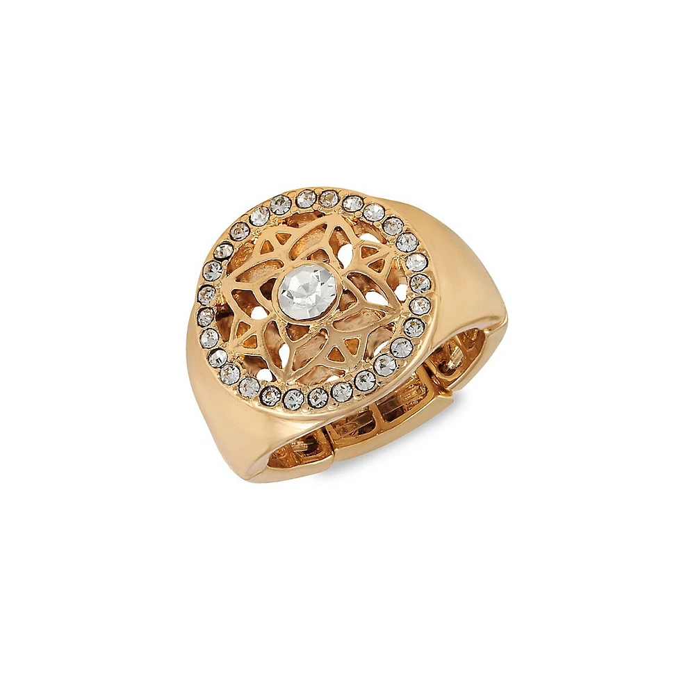 Essentials Goldtone & Glass Stone Stretch Ring