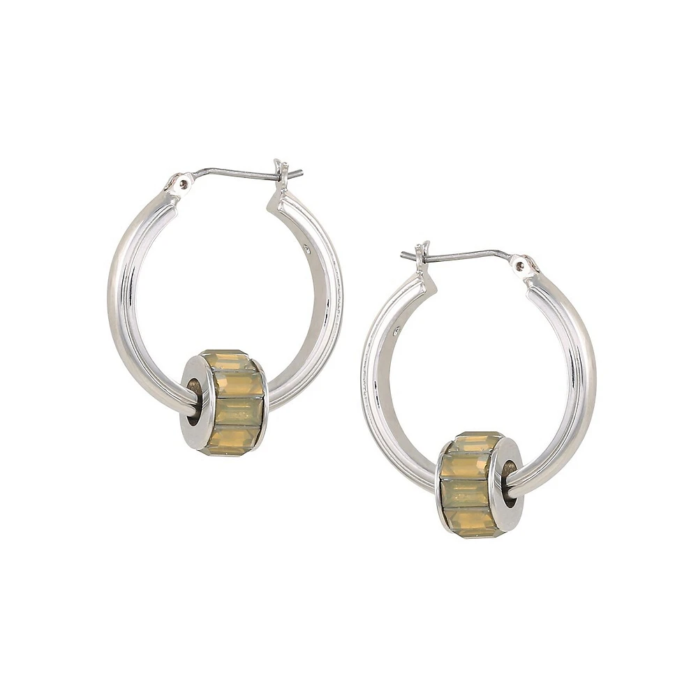 Silvertone & Crystal Hoop Earrings