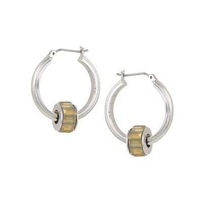 Silvertone & Crystal Hoop Earrings