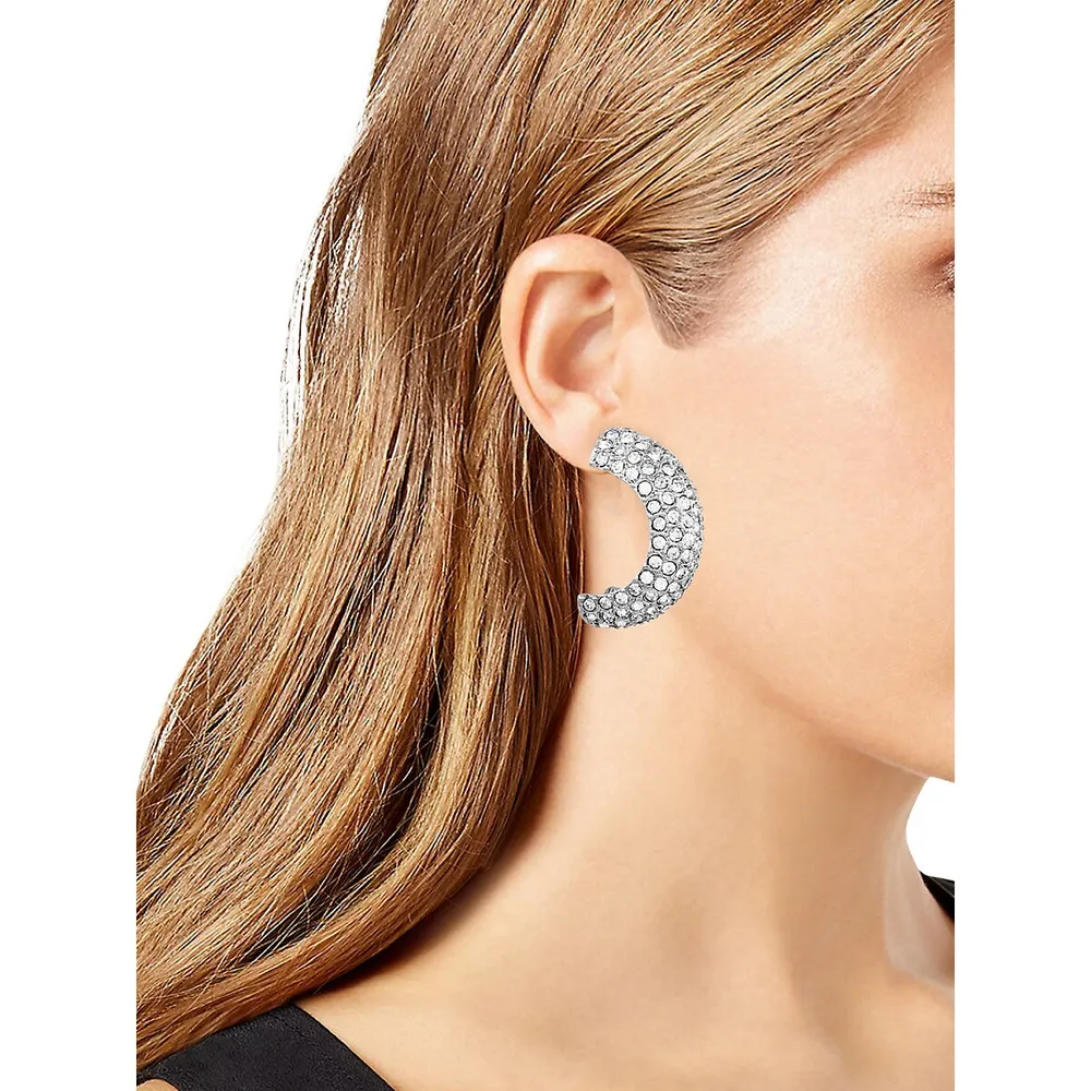 Silvertone & Crystal Hoop Earrings