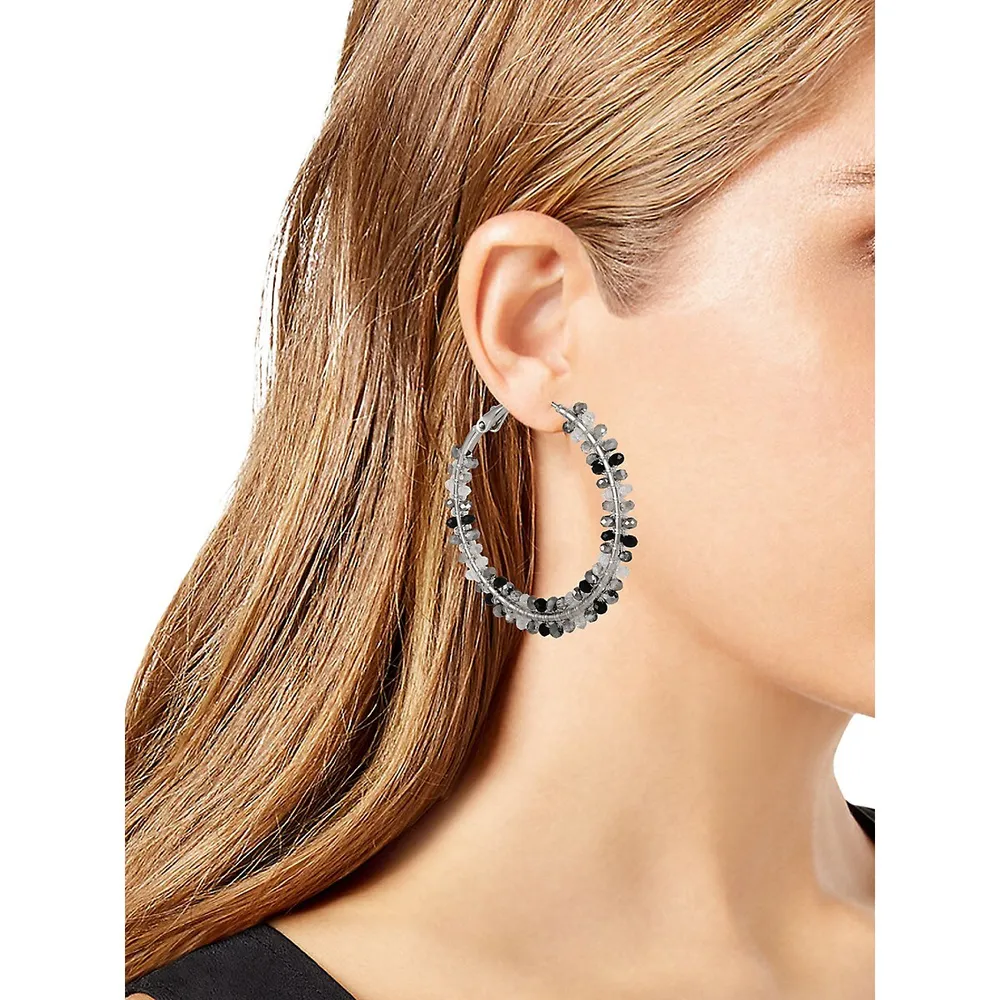 Fall Awakenings Silvertone Beaded Wire Hoop Earrings