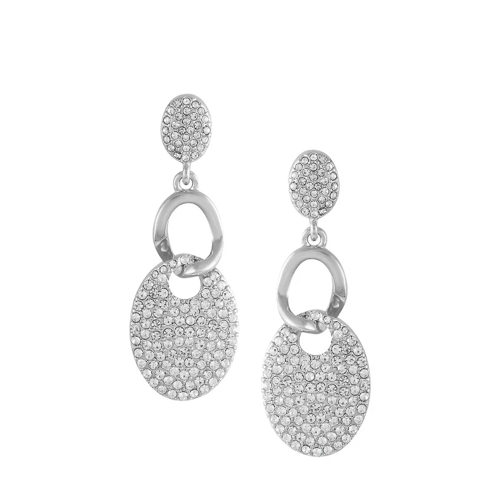 Essentials Embellished Silvertone Linked Disc Drop Earrings