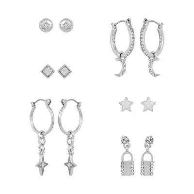 Seeing Stars 6-Pair Silvertone Crystal Earrings Set