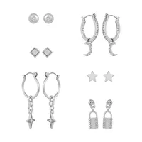 Seeing Stars 6-Pair Silvertone Crystal Earrings Set