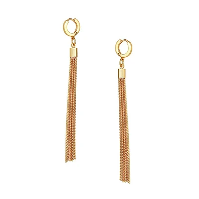Basics 14K Goldplated Huggie-Hoop Chain-Tassel Linear Earrings