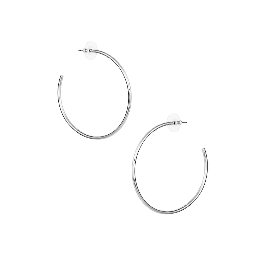 Silvertone Tapered Open-Hoop Earrings