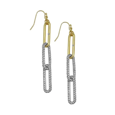 Basics Two-Tone & Glass Crystal Paperclip-Link Linear Earrings