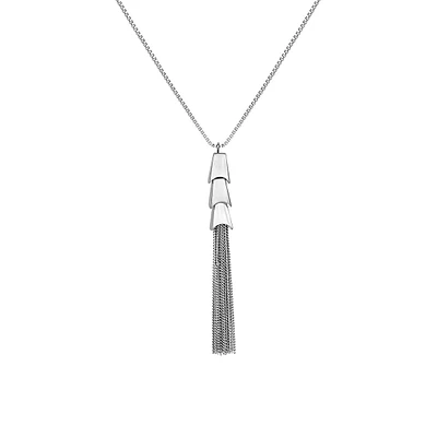 Basics Silvertone Tassel Pendant Necklace