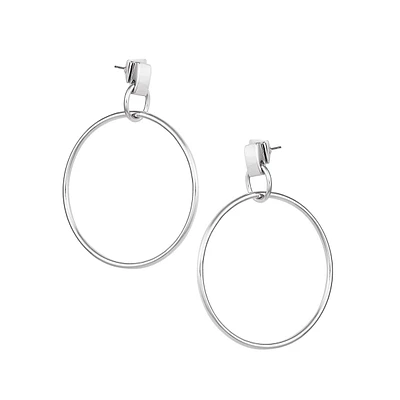 Basics Silvertone Circular Hoop-Drop Earrings