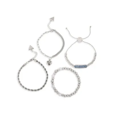 Mixed Media 4-Piece Silvertone Glass Stone & Acrylic Beads Bracelet Set