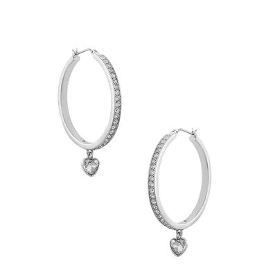 Spring Love Silvertone & Glass Stone Hoop Earrings