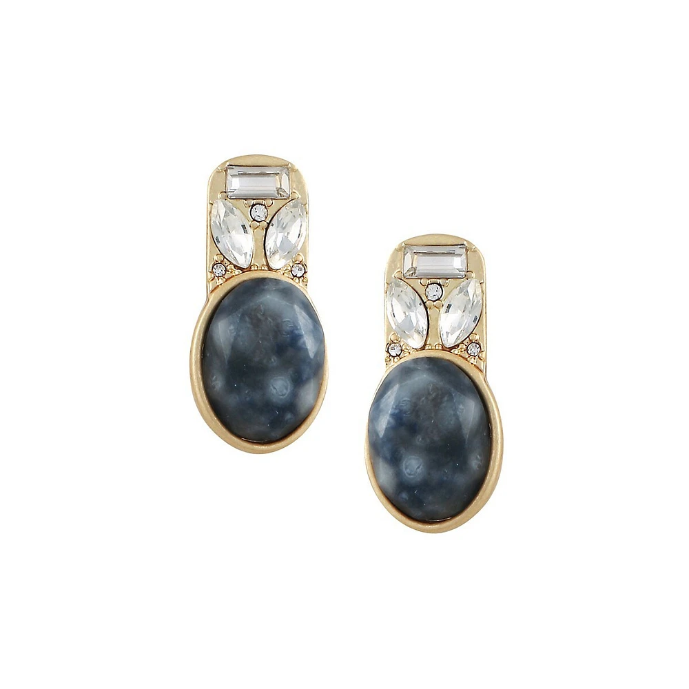 Natural Hideaway Goldtone, Gray Stone & Crystal Earrings