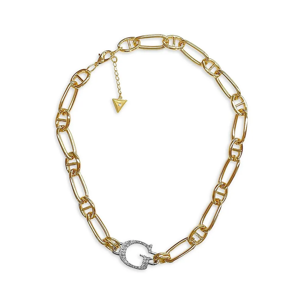 Lavish Links & Logos Two-Tone & Crystal "G" Logo-Charm Link Necklace