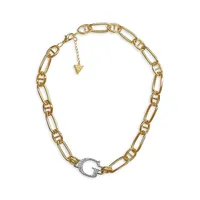 Lavish Links & Logos Two-Tone & Crystal "G" Logo-Charm Link Necklace