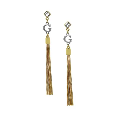 Lavish Links & Logos Two-Tone & Crystal G-Logo Linear Tassel Earrings