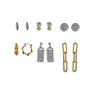 Lavish Links And Logos 6-Pair Glass Stone Earring Set