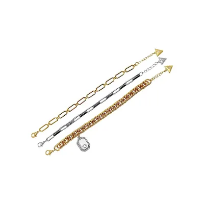 Lavish Links And Logos 3-Piece Mixed Chain Bracelet Set