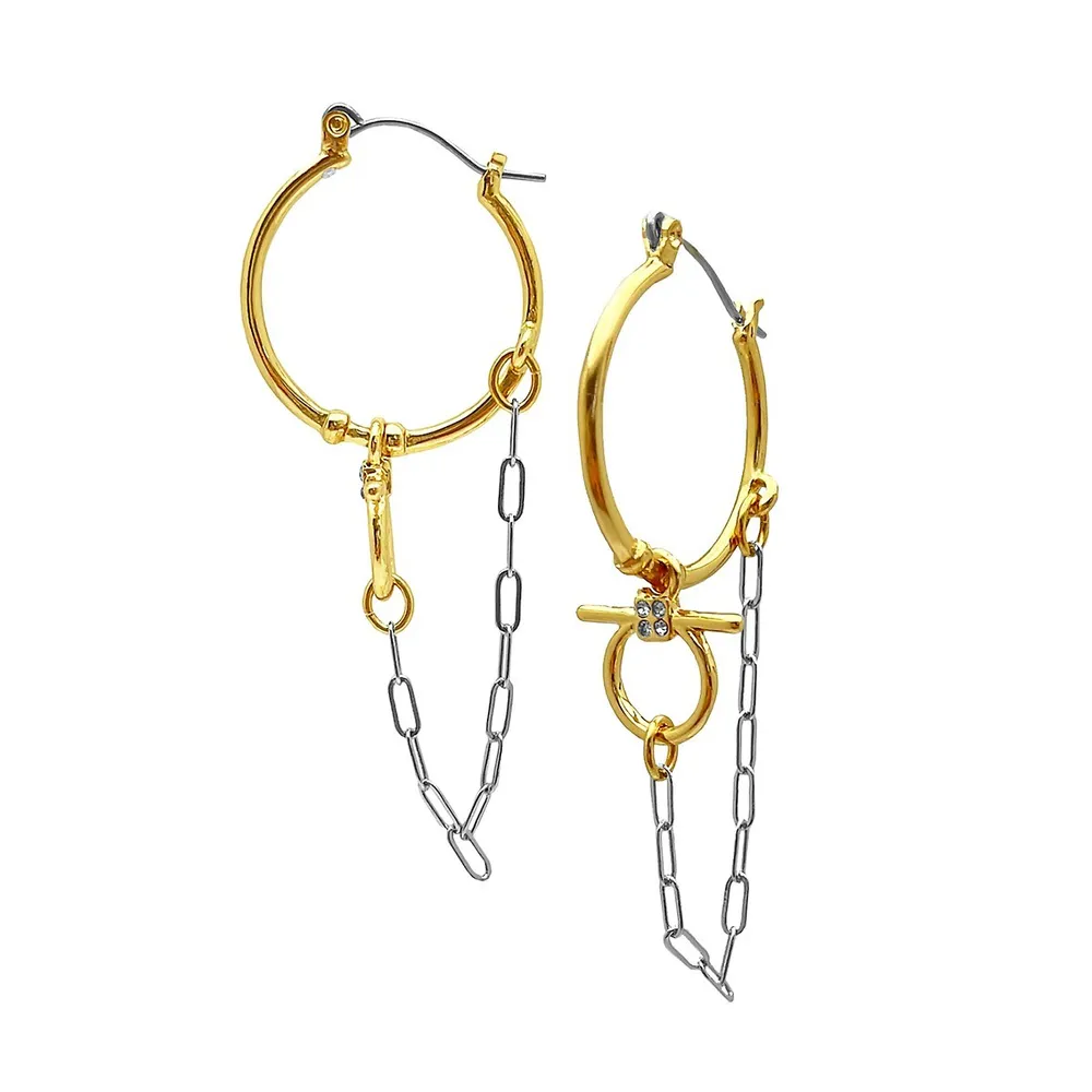 Lavish Links And Logos Two-Tone Dangling Chain Hoop Earrings