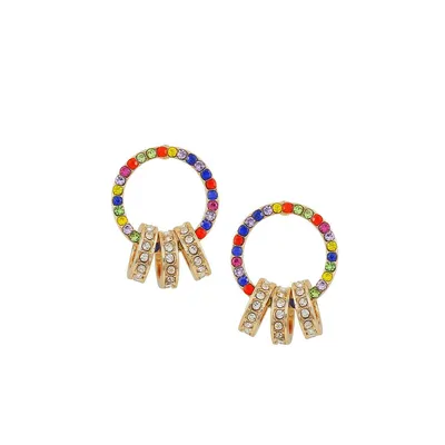 Pride Capsule Goldtone Front Facing Rainbow & Crystal Charmy Hoop Earrings