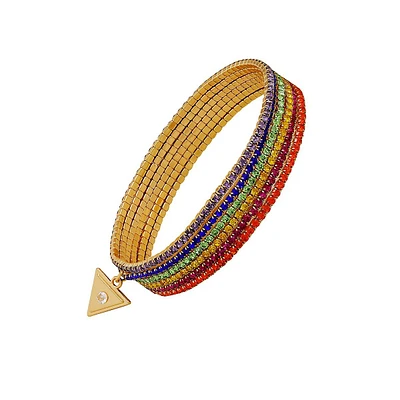 Ensemble de 6 bracelets extensibles en strass dorés et multicolores