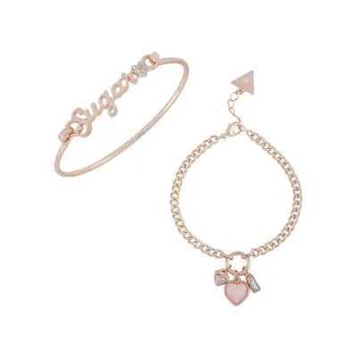 So Lovely 2-Piece Rose Goldtone Duo Sugar Heart Bracelet Set