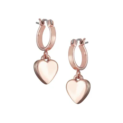 So Lovely Rose-Goldtone Dangling Heart Huggie Hoop Earrings