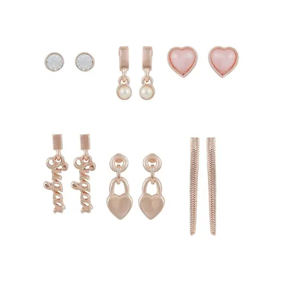 So Lovely 6-Pair Sugar Heart Stud & Drop Earrings Set