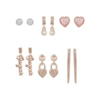 So Lovely 6-Pair Sugar Heart Stud & Drop Earrings Set