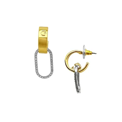 Lavish Links And Logos Crystal & Two-Tone Elongated Pavé Open Hoop Earrings
