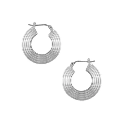 Earring Update Silvertone Circular Ridged Hoop Earrings