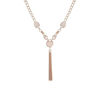 5-25 Plaza Sparkling Thick Rose-Goldtone Chain Tassel & White Stone Tassel Lariat Necklace