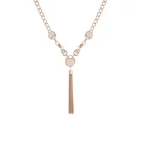 5-25 Plaza Sparkling Thick Rose-Goldtone Chain Tassel & White Stone Tassel Lariat Necklace