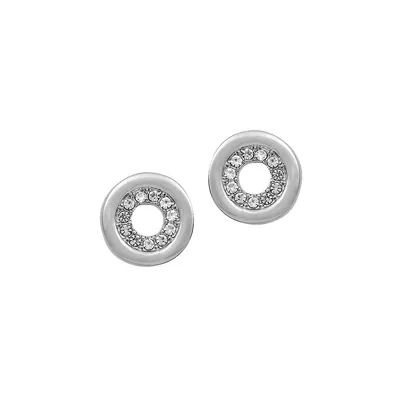 5-25 Plaza Silvertone & Crystal Pave Inner Ring Circular Stud Earrings