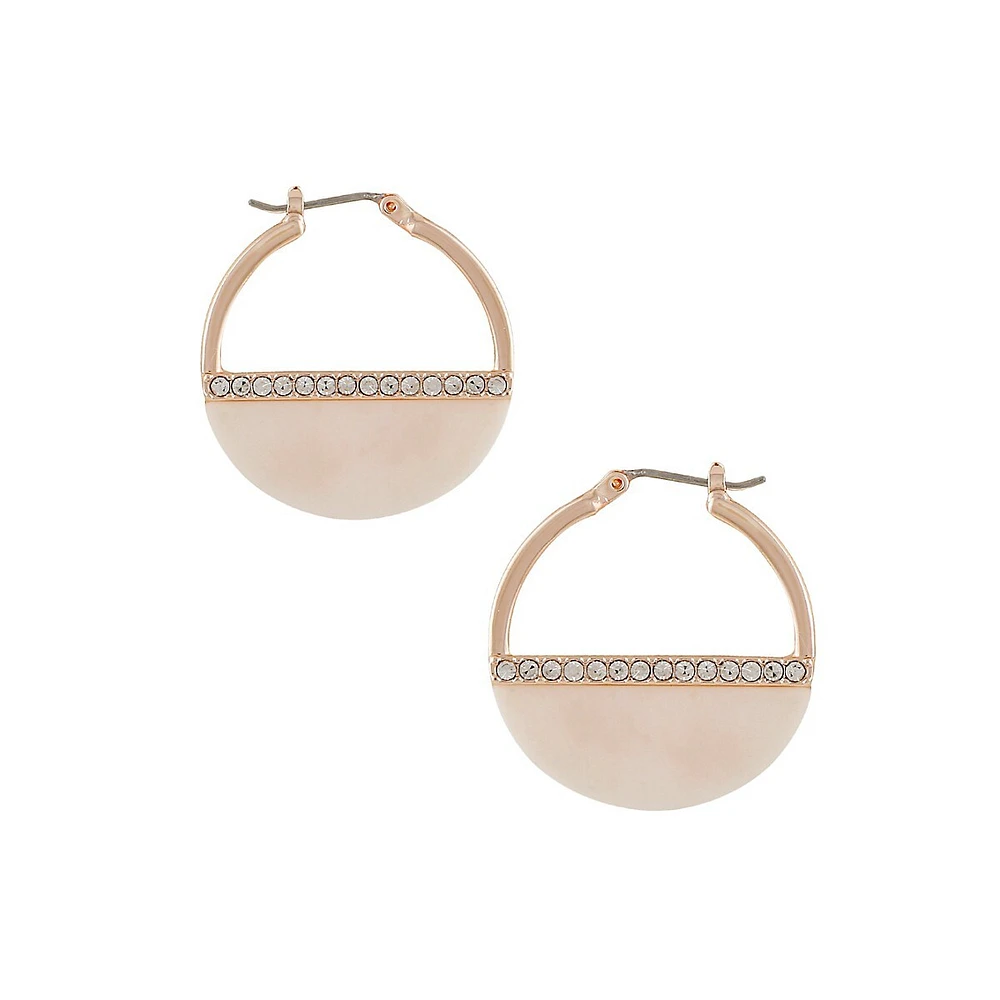 Plaza Rose Goldtone, Resin & Crystal Half-Moon Hoop Earrings