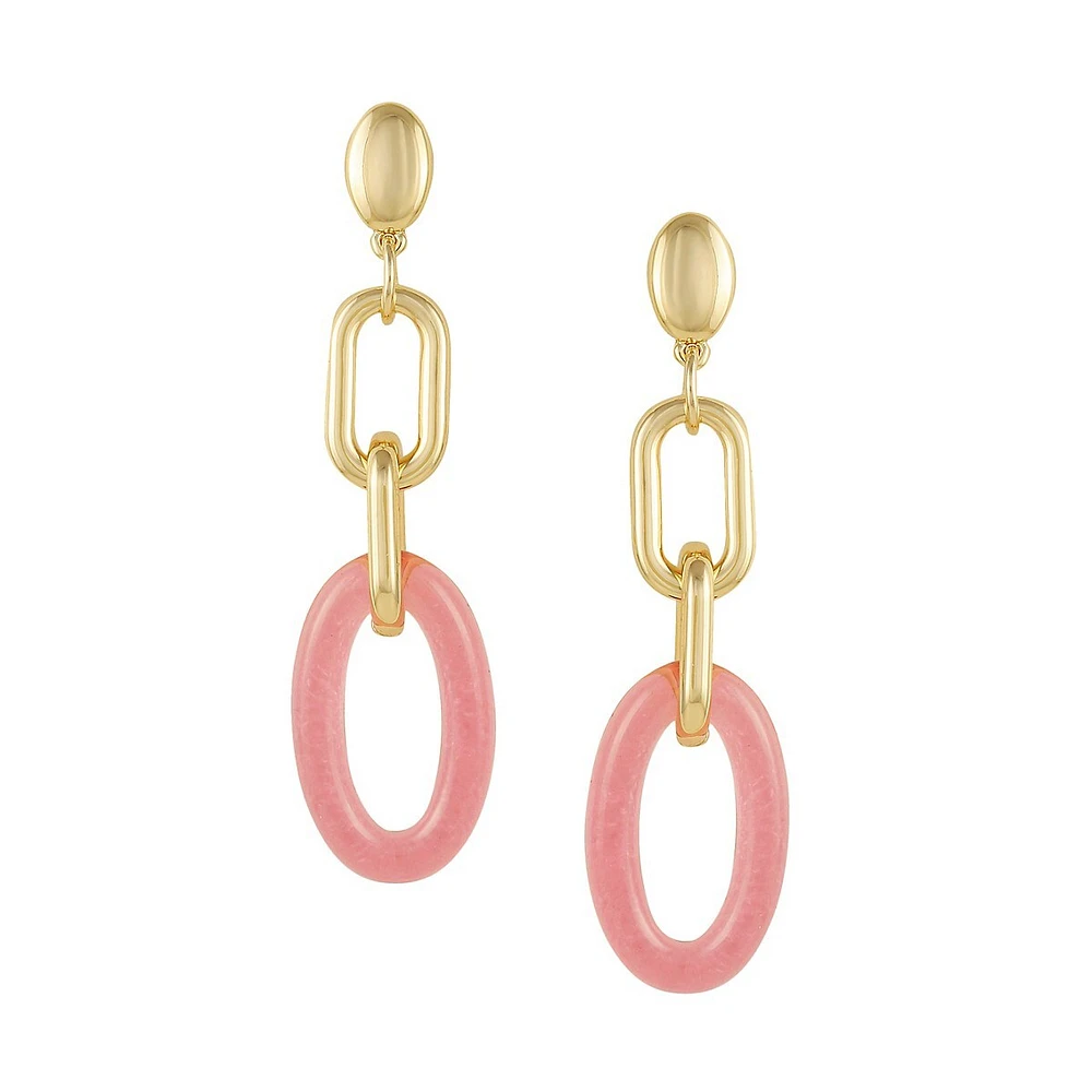 Rock Candy Goldtone Link Chain Loop Linear Earrings