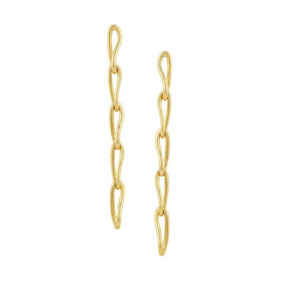 Softened And Twisted Links Goldtone Warped Linear Link Earrings