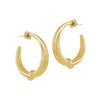 Softened And Twisted Links Goldtone Knot Open Hoop Earrings