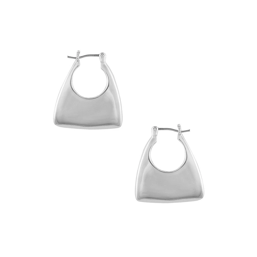 Basics Silvertone Purse-Hoop Earrings