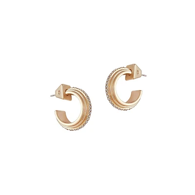 Basics Deco 14K Goldplated & Glass Crystal Huggie Hoop Earrings