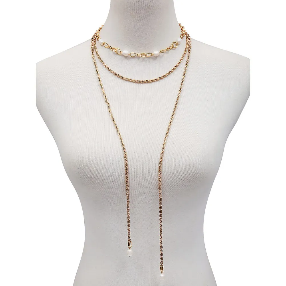 14K Goldplated & 10MM Round Freshwater Pearl Layer Necklace