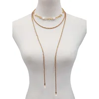 14K Goldplated & 10MM Round Freshwater Pearl Layer Necklace