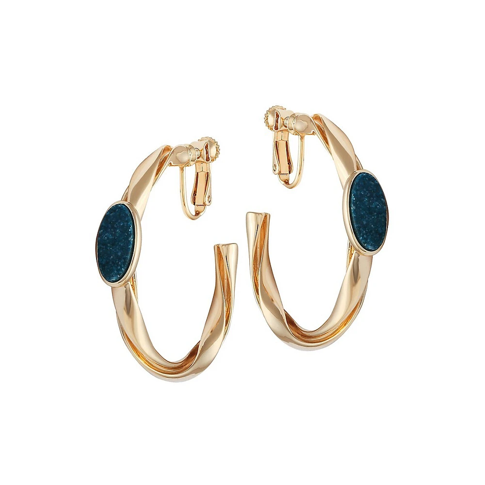 Rouched Metal 14K Goldplated Twisted Hoop Earrings