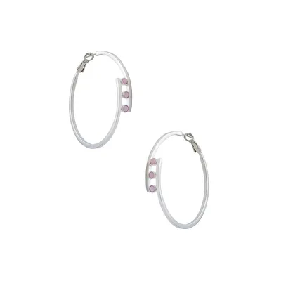 Hoop Update Silvertone & Crystal Earrings