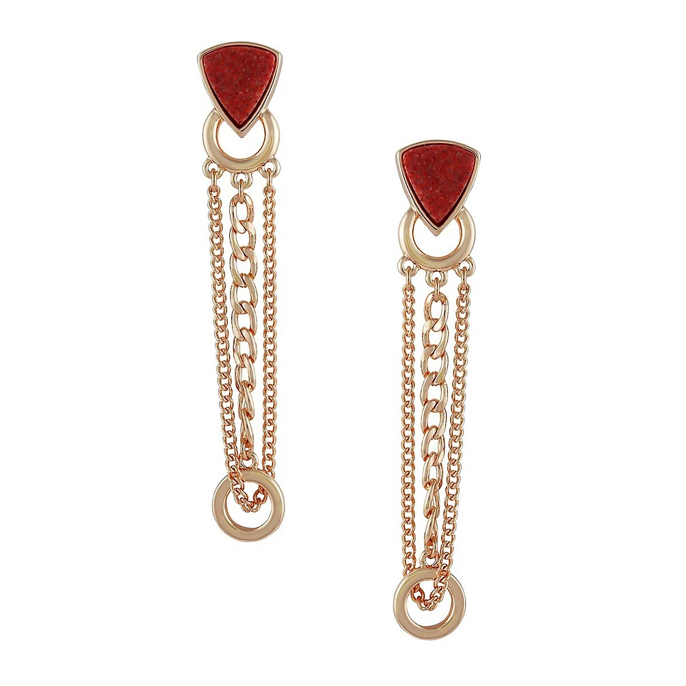 Boucles d'oreilles modernes à pendant linéaire plaquées or 14 ct avec chaîne en cristal