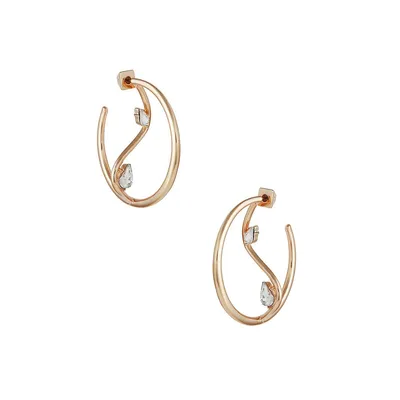 Floating Forms Goldtone & Crystal Curved Hoop Earrings