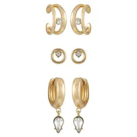 Floating Forms 3-Pair Goldtone & Crystal Cuff Earring Set